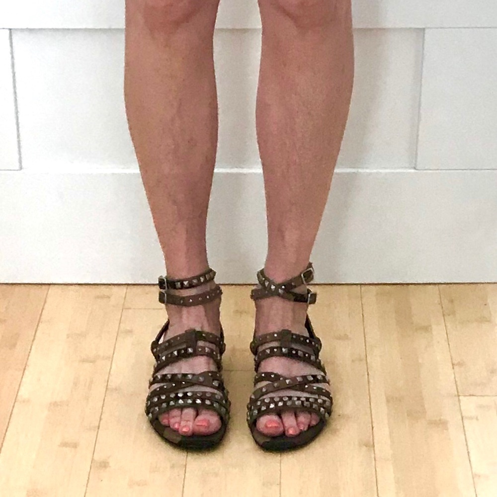NEW YEAR SALE! NWT SAINT LAURENT RUGGED SUEDE CAMOUFLAGE SILVER STUDDED SANDAL - Picture 6 of 14